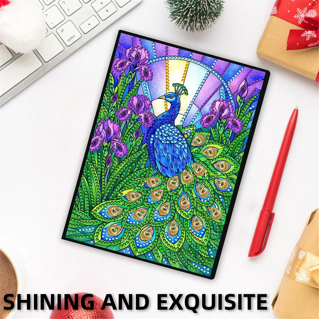 DIY Flower Diamond Painting Journals Notebooks 50 Pages A5 No Lines Special Shaped Diamond Art Kits for Beginners Craft Lovers and Artists (Peacock)