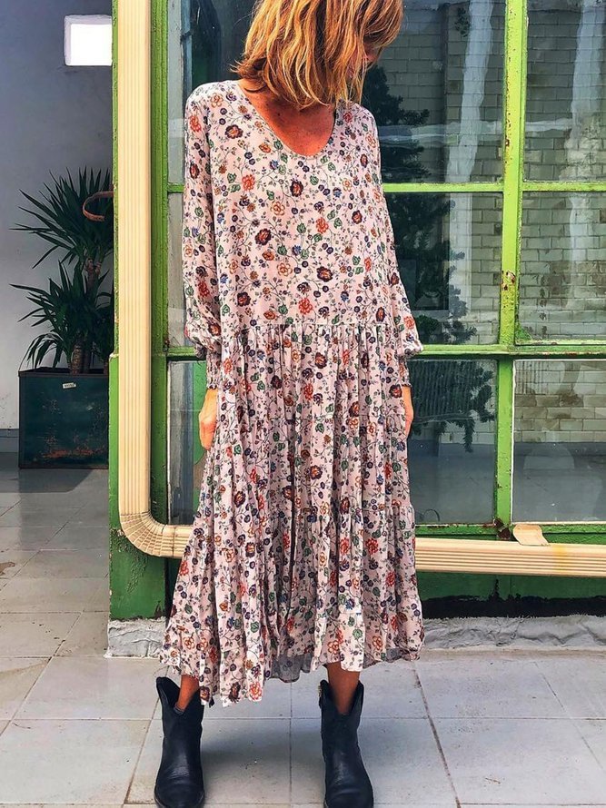 Plus Size long  Sleeve V-neck  Elegant Casual Dress Zaesvini