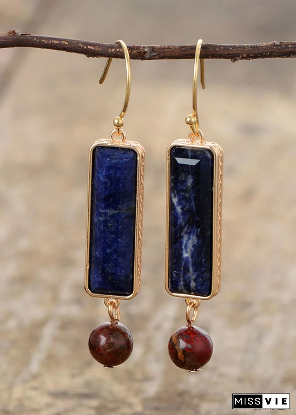 Boho Earrings, Dangle Earrings, Navy Blue Sodalite