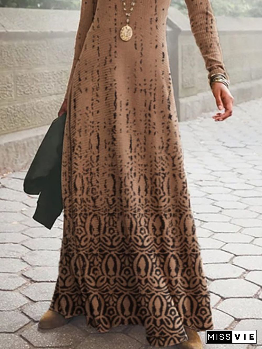 Abstract Casual Crew Neck Dresses