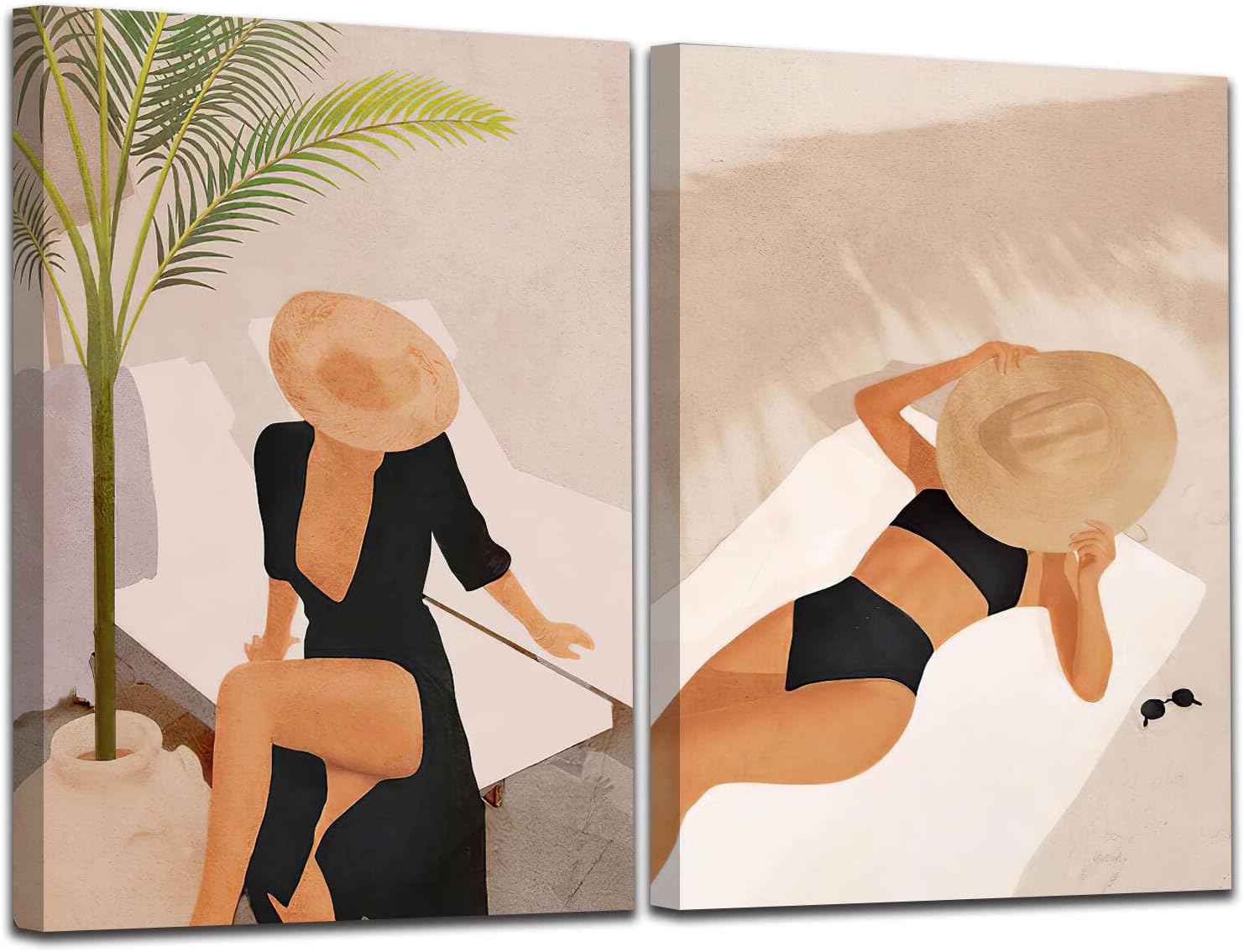 Black African Woman Wall Art Boho Women Painting Black Girl Wall Art African American Artwork Black Girl Beach Poster African Girl Wall Decor for Living Room Bathroom 16x24 inch Set of 2 Frameless Beach girl