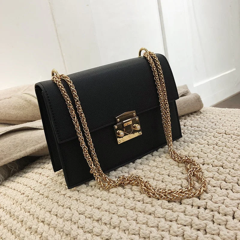 Elegant Female Small Square Bag 2021 Fashion New Quality PU Leather Women's Designer Handbag Lock Chain Shoulder Messenger bags