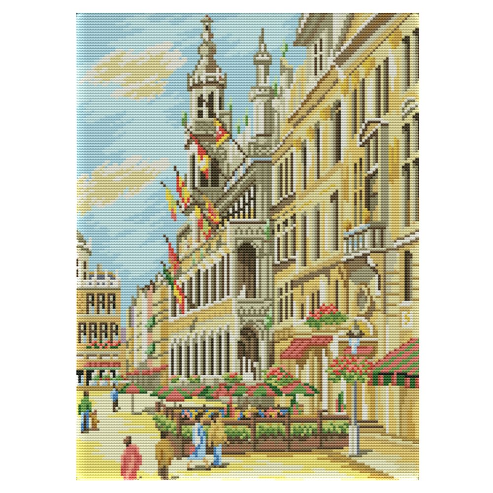Street Landscape - 14CT Stamped Cross Stitch(31*40cm)