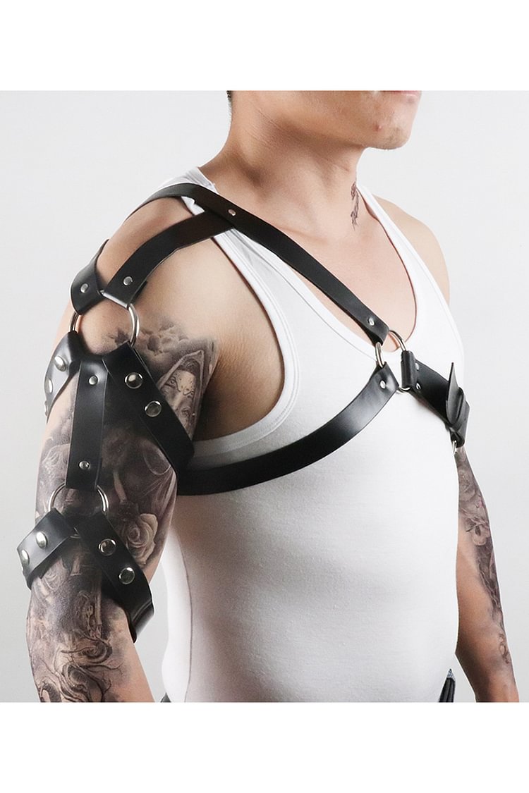 Men's Black Leather Binding One Shoulder Body Harness
