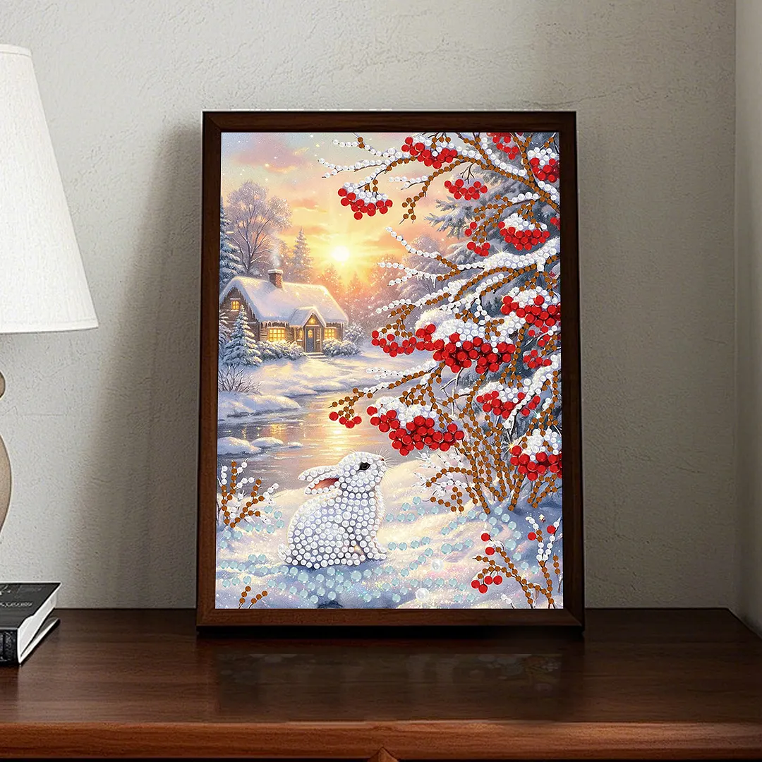 Pearl Painting Kit for Adults Winter Snow Rabbit 11.81x15.75in