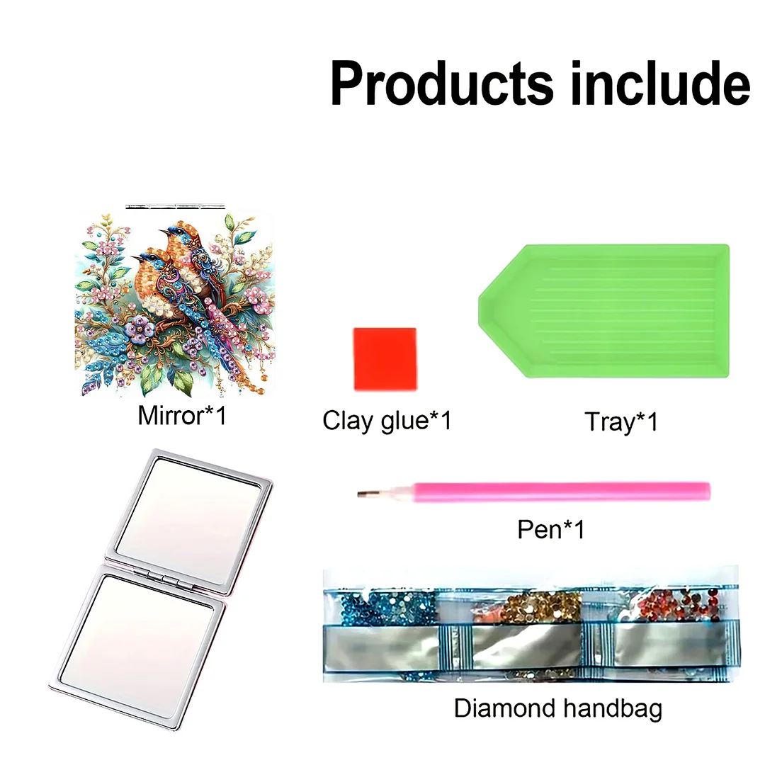 Bird DIY Special Shaped Diamond Painting Compact Mirror Kits Diamond Art Painting Pocket Mirror for Adults and Beginners