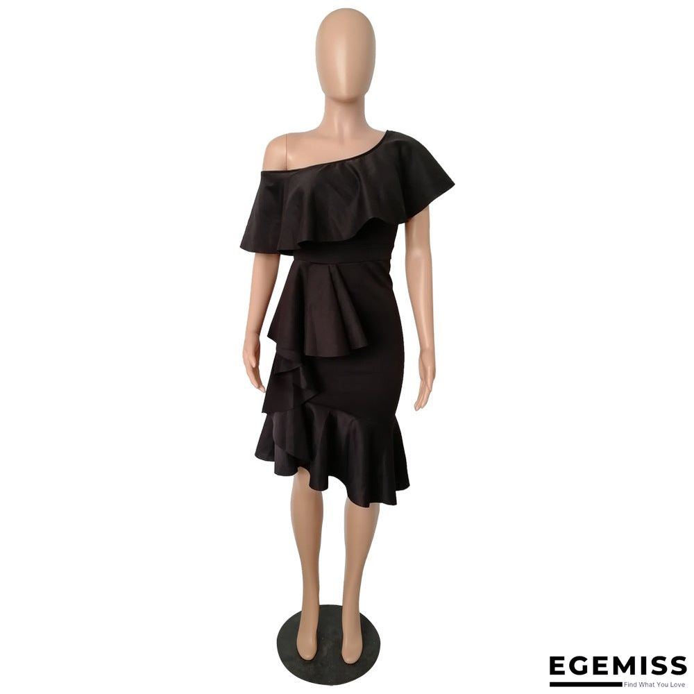 Fashion Wrap Chest Ruffle Collar Irregular Dress Dress | EGEMISS