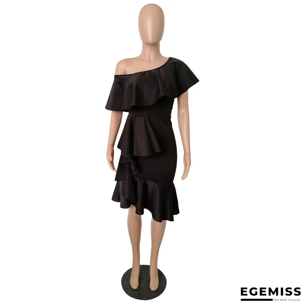 Fashion Wrap Chest Ruffle Collar Irregular Dress Dress | EGEMISS