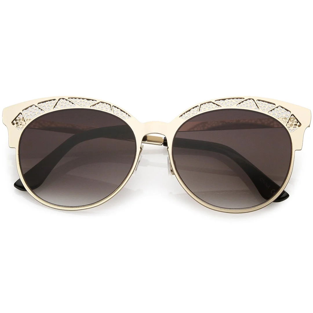 Perforated Metal Cat Eye glasses Gradient Neutral Color Round Flat Lens 51mm