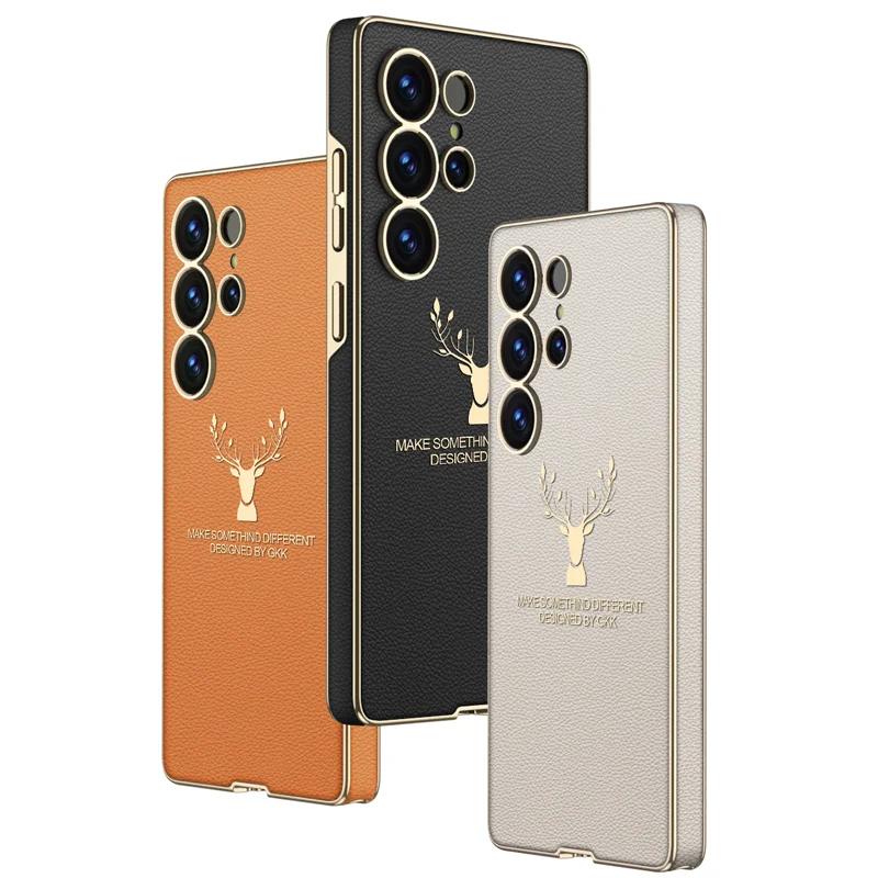 GKK 2025 Hot sales Creative anti-shock protection electroplated Leather deer logo phone case for Samsung S23 S24 S25 Ultra ip 15