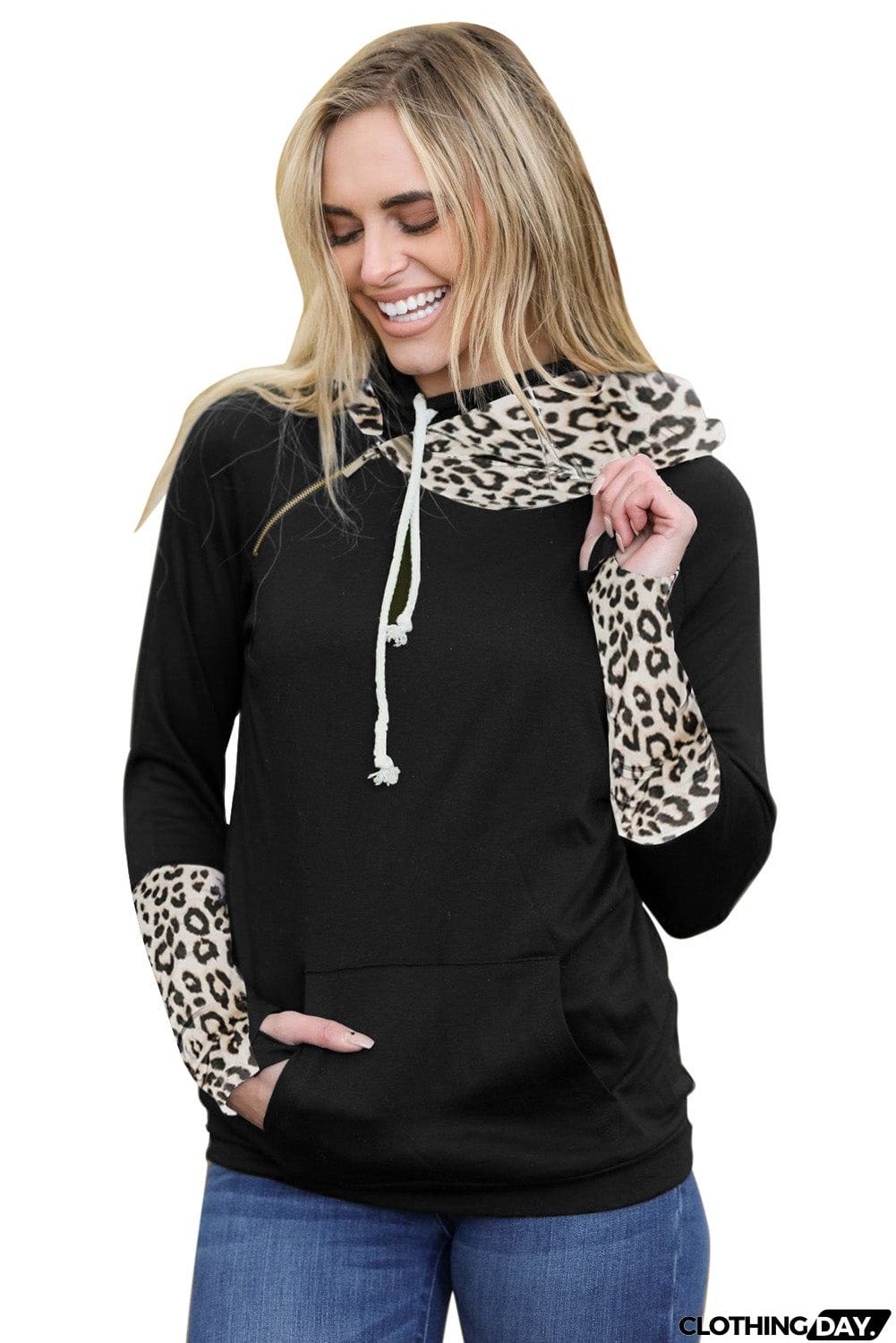 Plaid Double Hoods Thumb Hole Hoodie