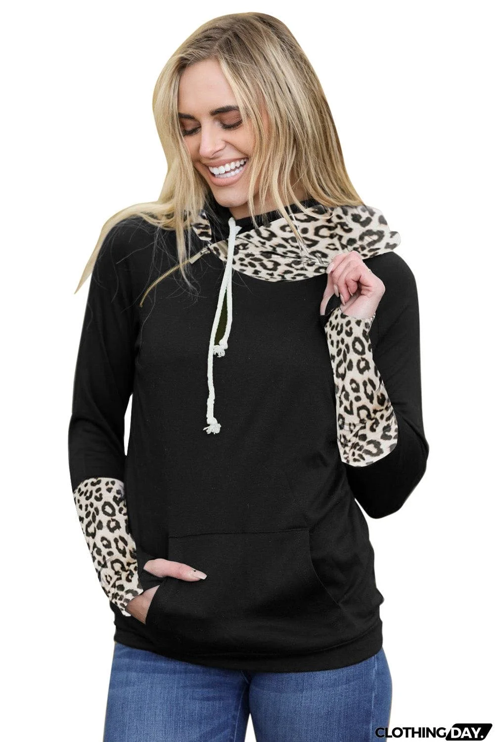 Plaid Double Hoods Thumb Hole Hoodie