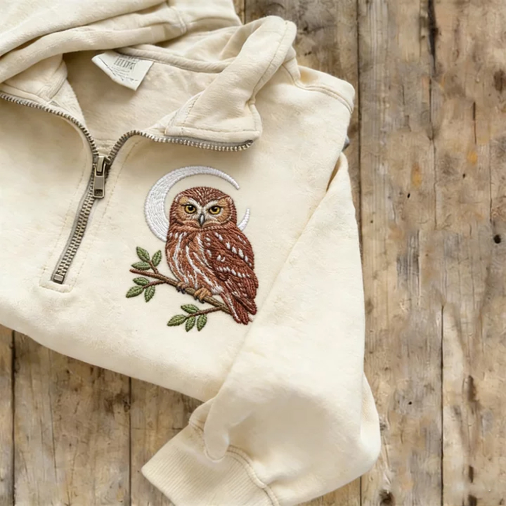 Owl On A Dead Tree Zip-neck Casual Sweatshirt wearshes