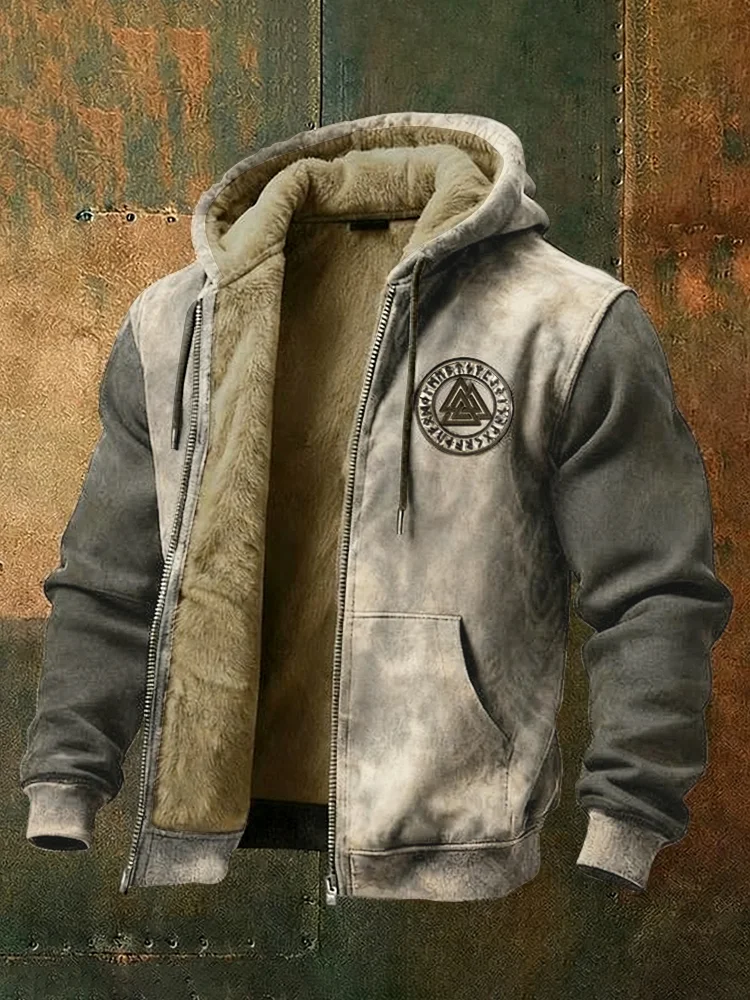 Men's Viking Style Nordic Vegvisir Pattern Zipper Jacket