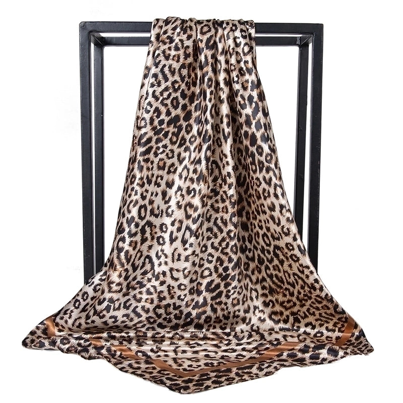 Women's Casual Hip-Hop Sports Leopard Satin Printing And Dyeing Silk Scarf
