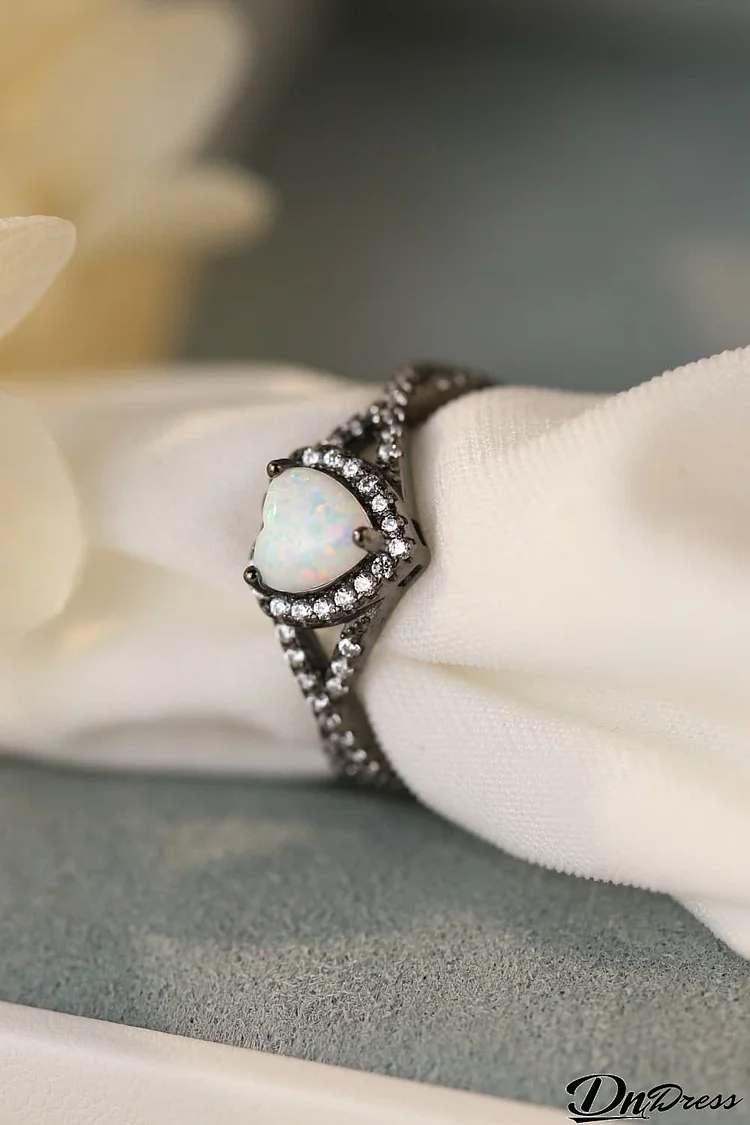 Opal Heart Black Gold-Plated Ring