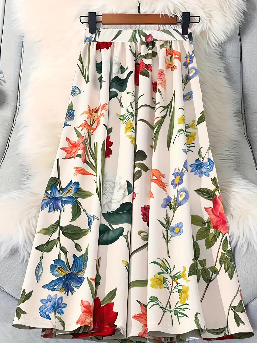 Autumn And Winter Directional+New Women's Flower Printed Casual Vacation Style Versatile Skirt | IFYHOME