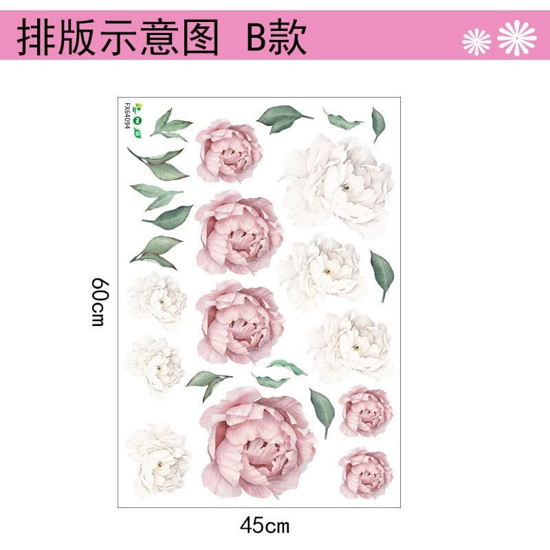 Peony Rose Flowers Print Wallpaper Stickers Art Nursery Decals For Kids Living Room Interior Decoration Decals Wall Sticker