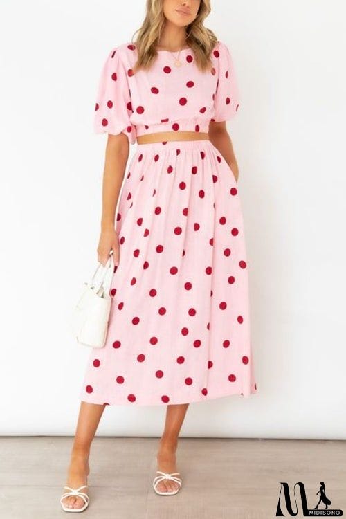 MidiSono - Polka Dot Puff Sleeve Maxi Skirts Set