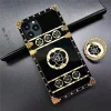 2023 Luxury Brand Black Rose Flower Stripe Glitter Gold Square Case For iPhone & Samsung