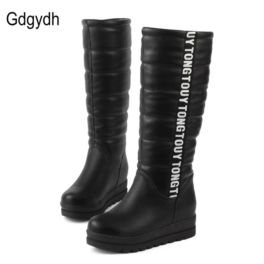 Gdgydh Winter Women Shoes Knee high Boots Female Elevator Flat Thermal Velvet Snow Boots Platform Cotton-padded Shoes Size 34-43