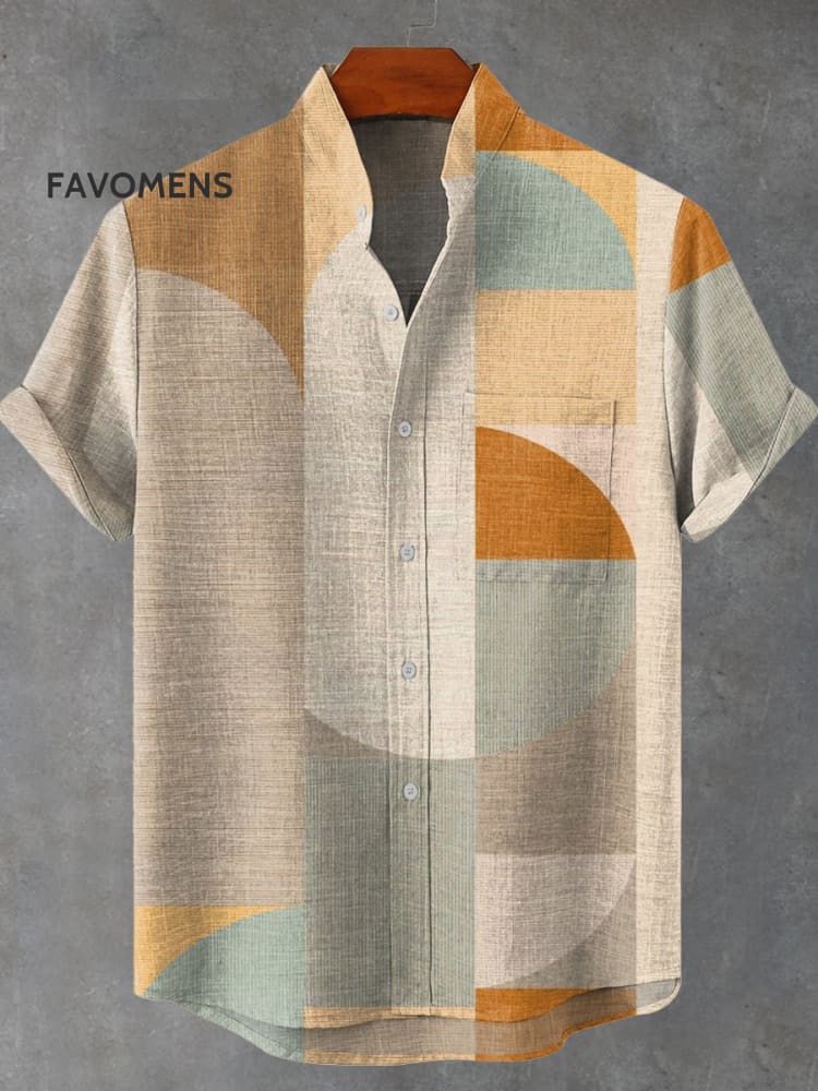 Geometry Abstract Art Print Casual 100% Cotton Shirt Multicolor / S