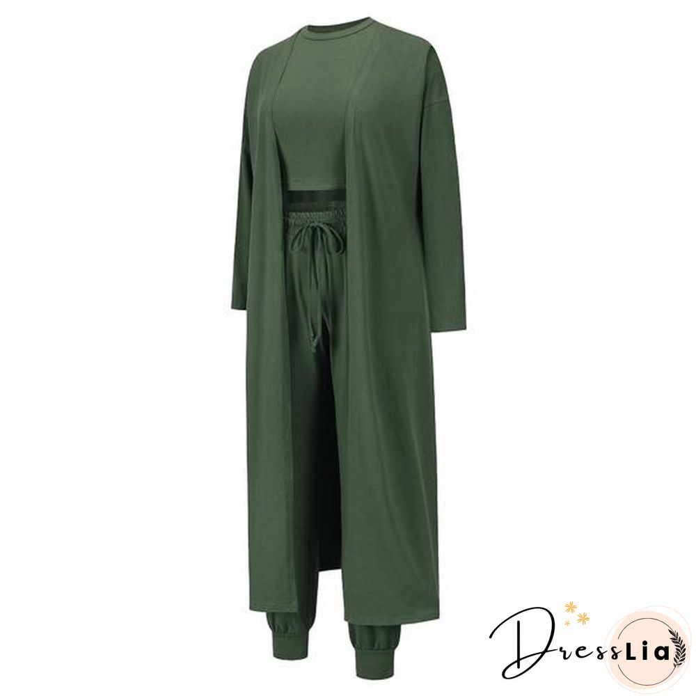 1 Set Simple Outfit Suit Solid Color Autumn Winter Solid Color Vest Coat Pockets Pants Drawstring For Office