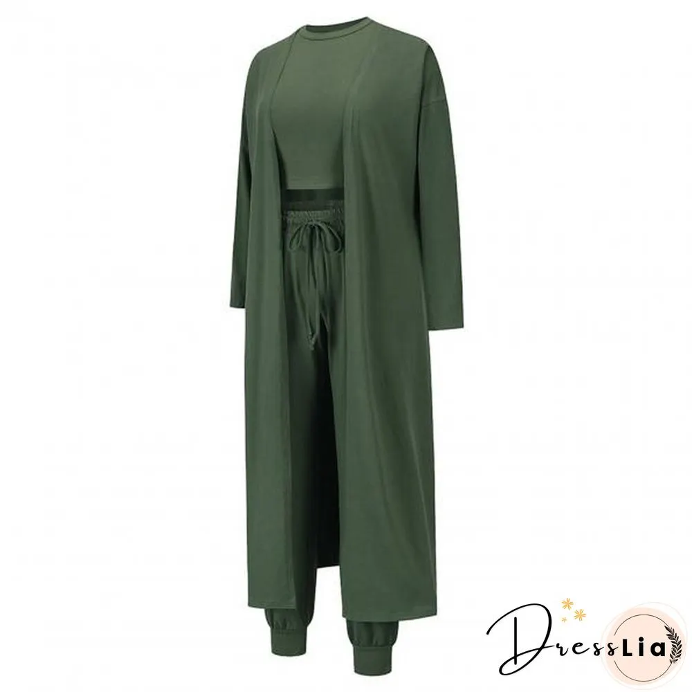 1 Set Simple Outfit Suit Solid Color Autumn Winter Solid Color Vest Coat Pockets Pants Drawstring For Office