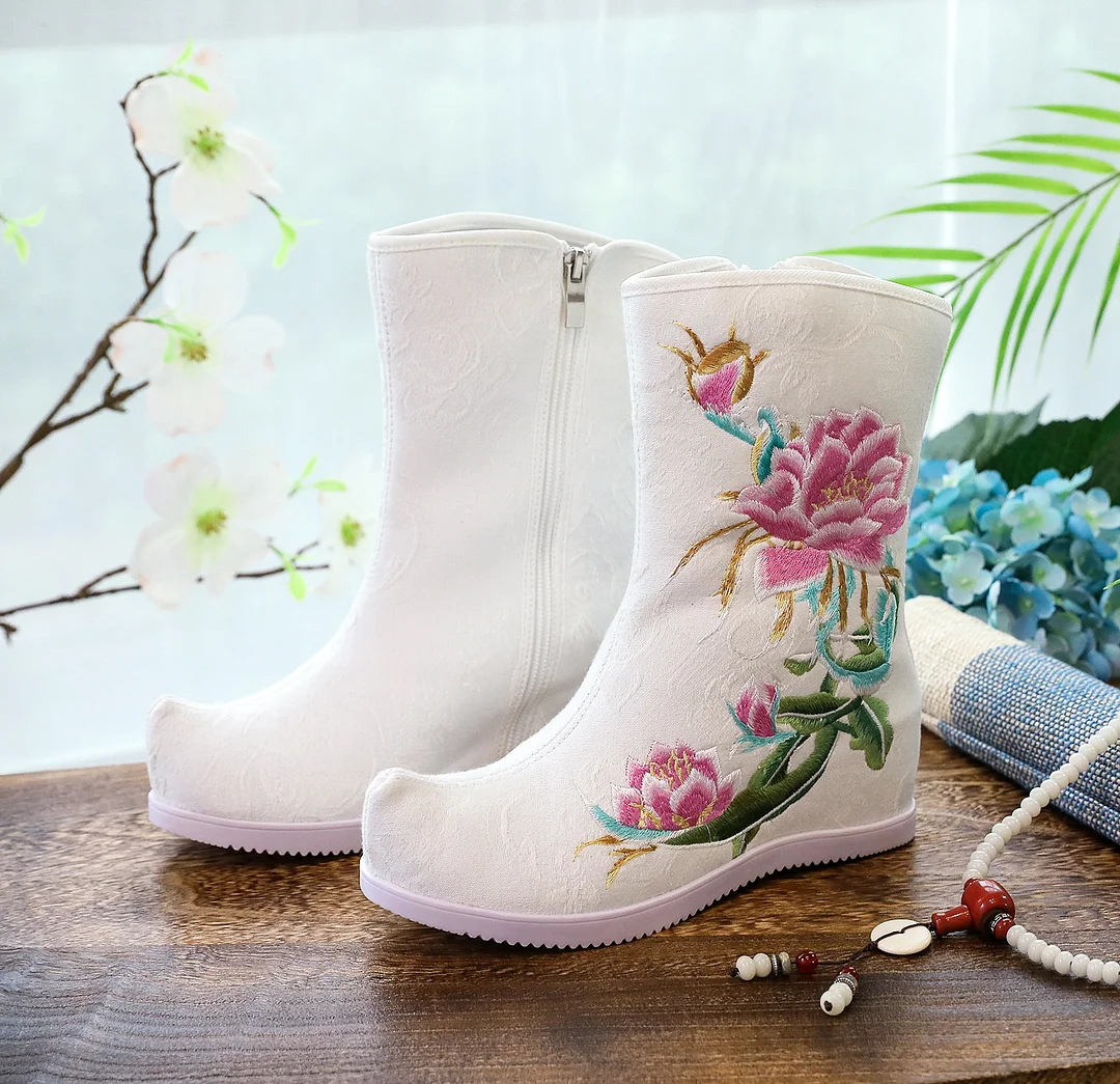 Breakj Breakj Boots Six Centimeters High Heel Ankle Boots Spring And Autumn Cloth Boots Women's Ankle Boots Embroidered Shoes Cloth Shoes Hanfu Shoes