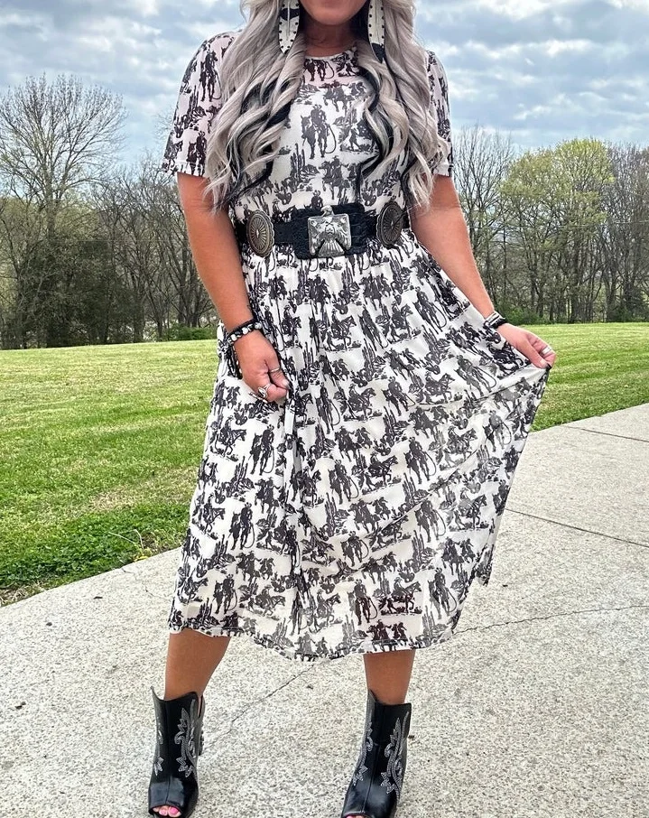 Retro Western Short Sleeve Dress