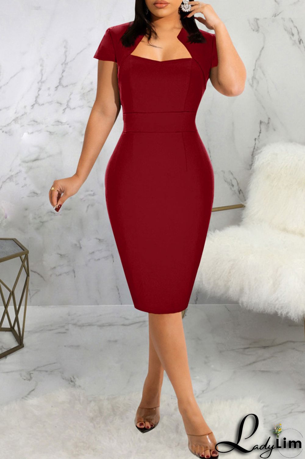 Blue Fashion Casual Solid Basic Short Sleeve Dress