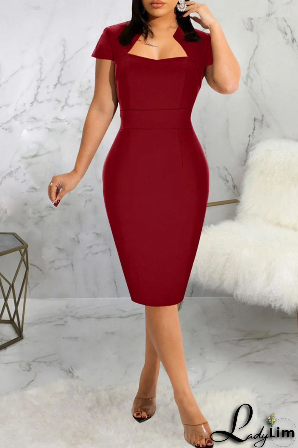 Blue Fashion Casual Solid Basic Short Sleeve Dress