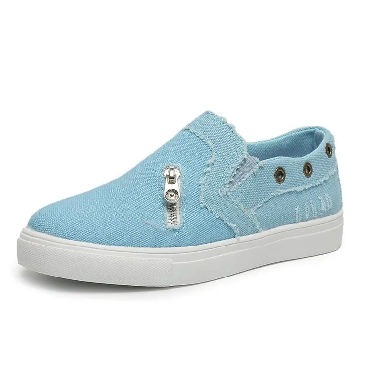 Women Canvas Shoes 2021 Fashion Casual Canvas Shoes Women Flat Shoes Women Denim Zipper Loafers Plus Szie 43 Zapatos Para Mujer