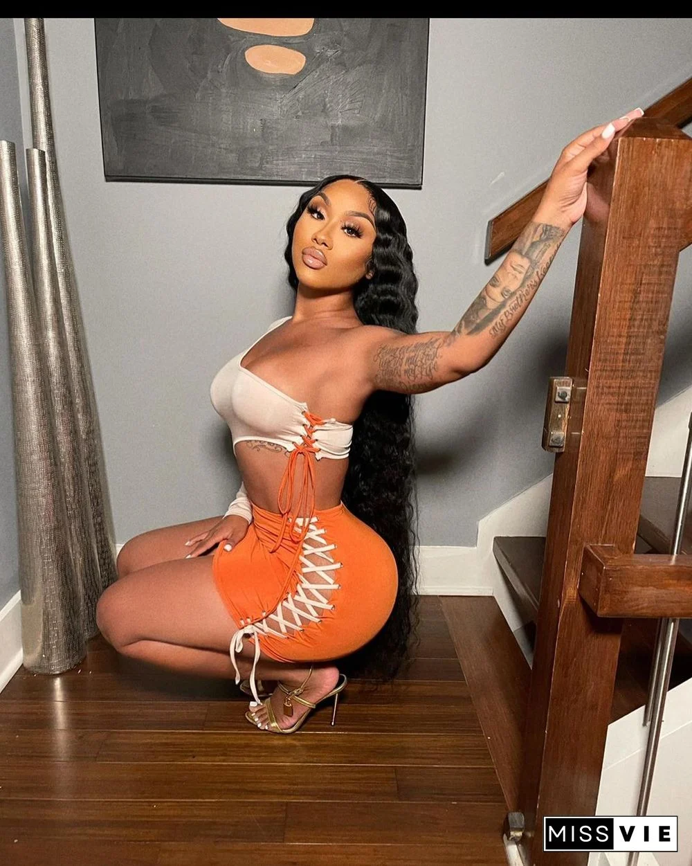 Summer Outfit Fashion Patchwork One Shoulder Long Sleeve Hollow Out Bandage Bodycon Mini Dresses