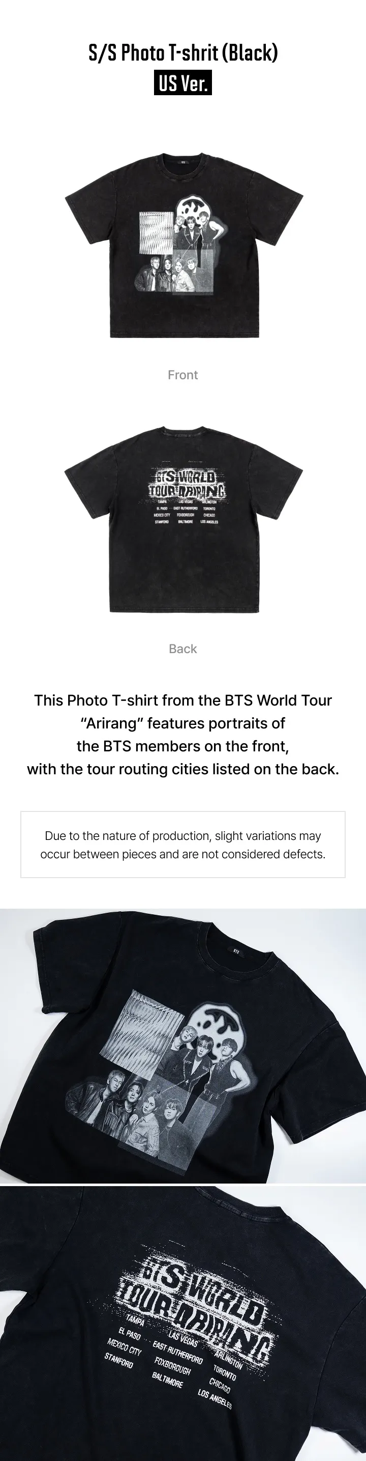 US Exclusive] BTS World Tour Photo T-Shirt - Washed Black