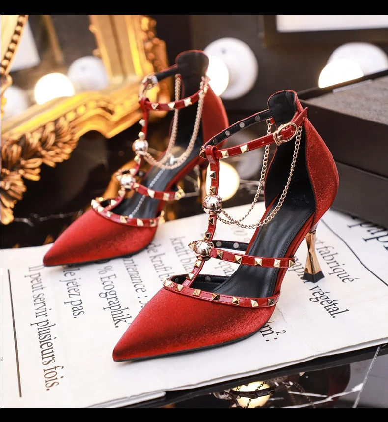 2022 New crystal buckle rhinestone high-heeled sandals with pointed toe sandals for ladies wedding shoes yellow green orange