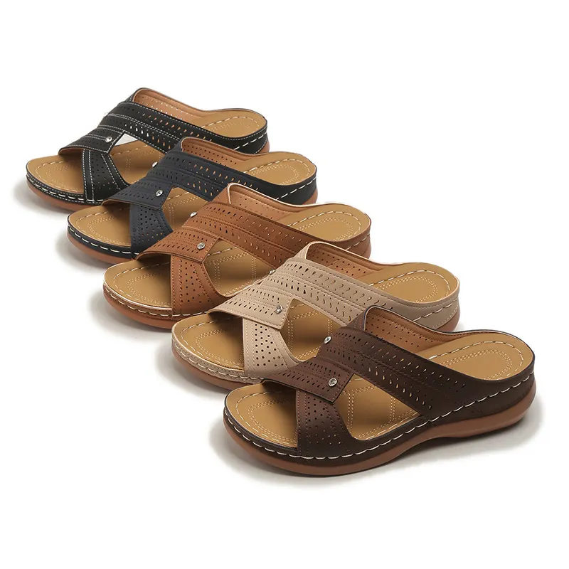 Yyvonne 2025 New Leisure Round Head Cross-Band Hollow High And Ladies Slope And Slippers