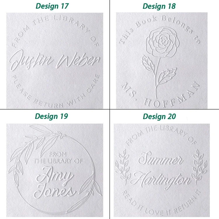 Book Stamp Embosser Stamp Floral Custom Name Embosser 10 Designs