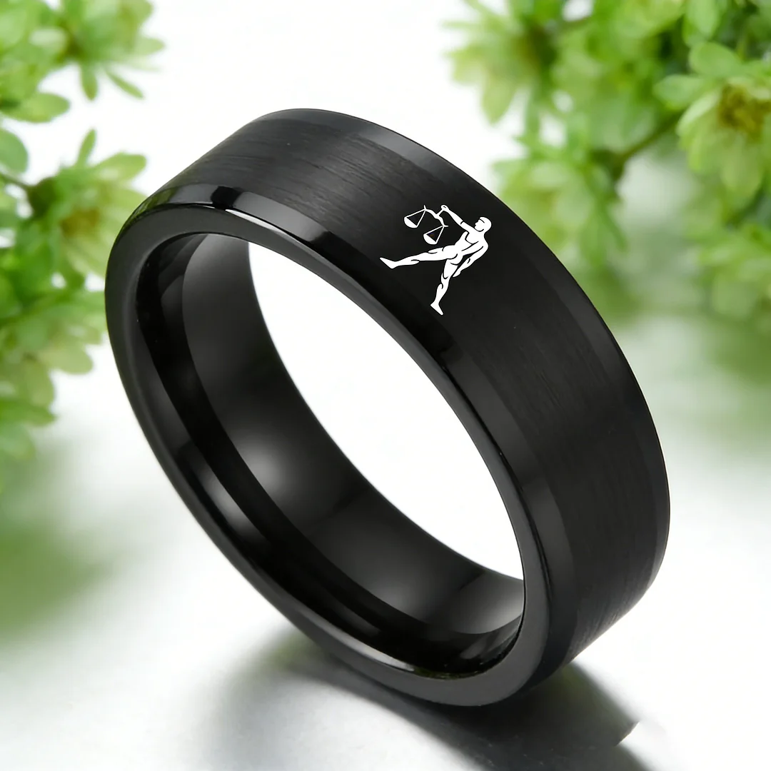 Men Women Black Libra Tungsten Carbide Rings Couple Wedding Bands Flat Top Comfort Fit 4MM 6MM 8MM
