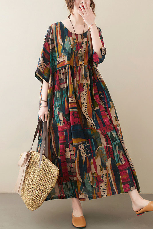 Plus Size-New Casual Printed Maxi Dress