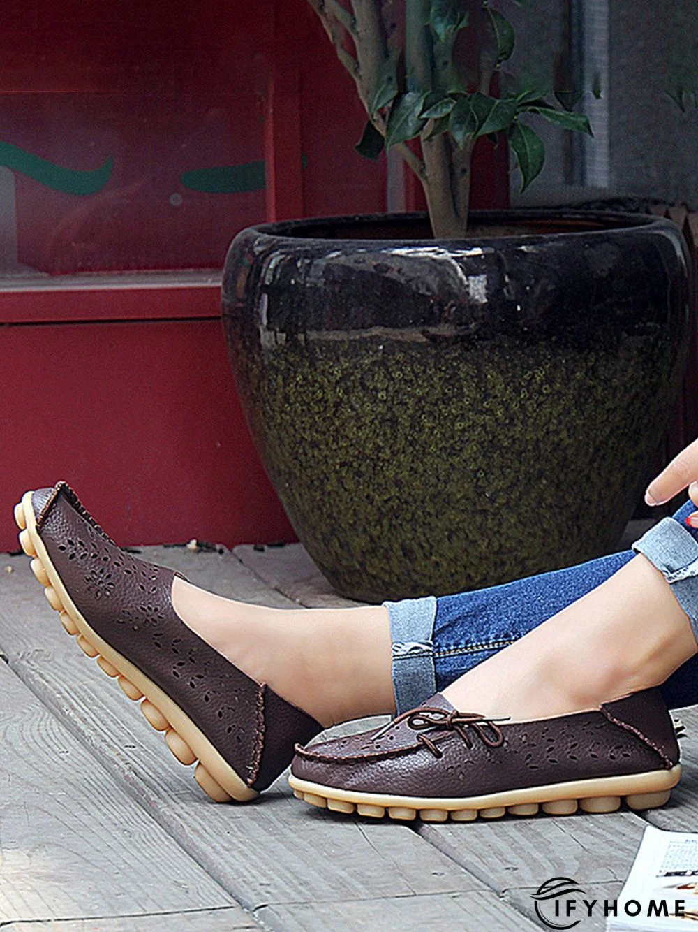 Cowhide Hollow Lace-up Portable Shoes | IFYHOME