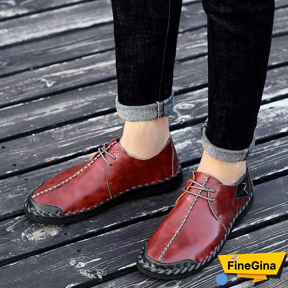 Men Casual Cow Leather Light Comfortable Split Leather Flats Shoes