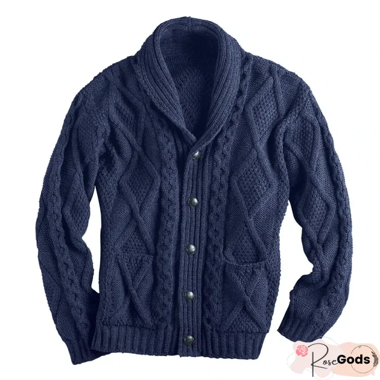 Men's Sweater Solid Color Long Sleeve Lapel Cardigan Coat Sweater