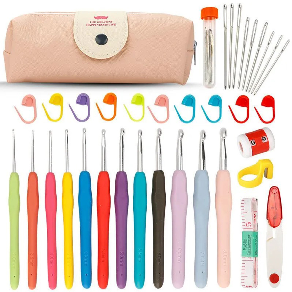 37Pcs/Set Crochet Hooks Set Knitting Accessories Tools Weave Sewing Tool (Pink)