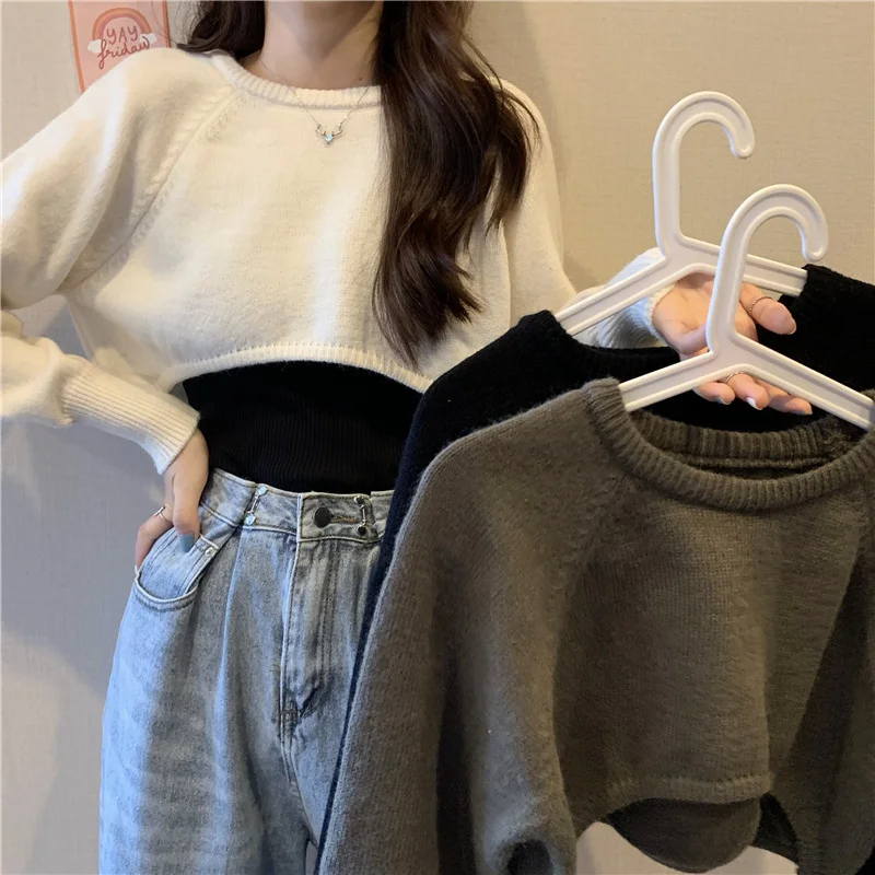 Uveng Uveng Knitted Jersey Women's Spring And Autumn 2023 New High-Waist Half-Sleeved Laziness Sweater Hoodie