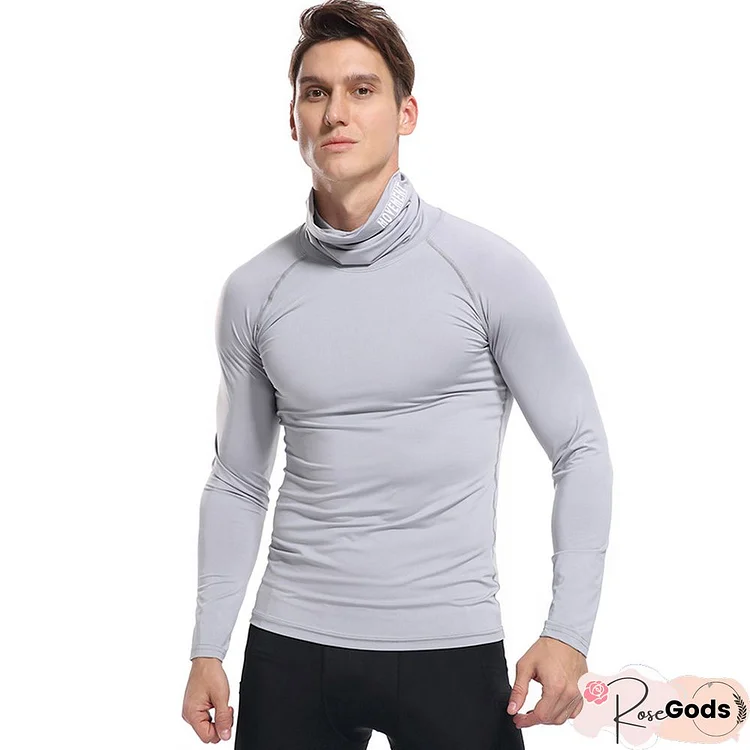 High Collar Long Sleeve Elastic Tight Quick Dry Clothes Outdoor Sports Sweat Clothes For Men