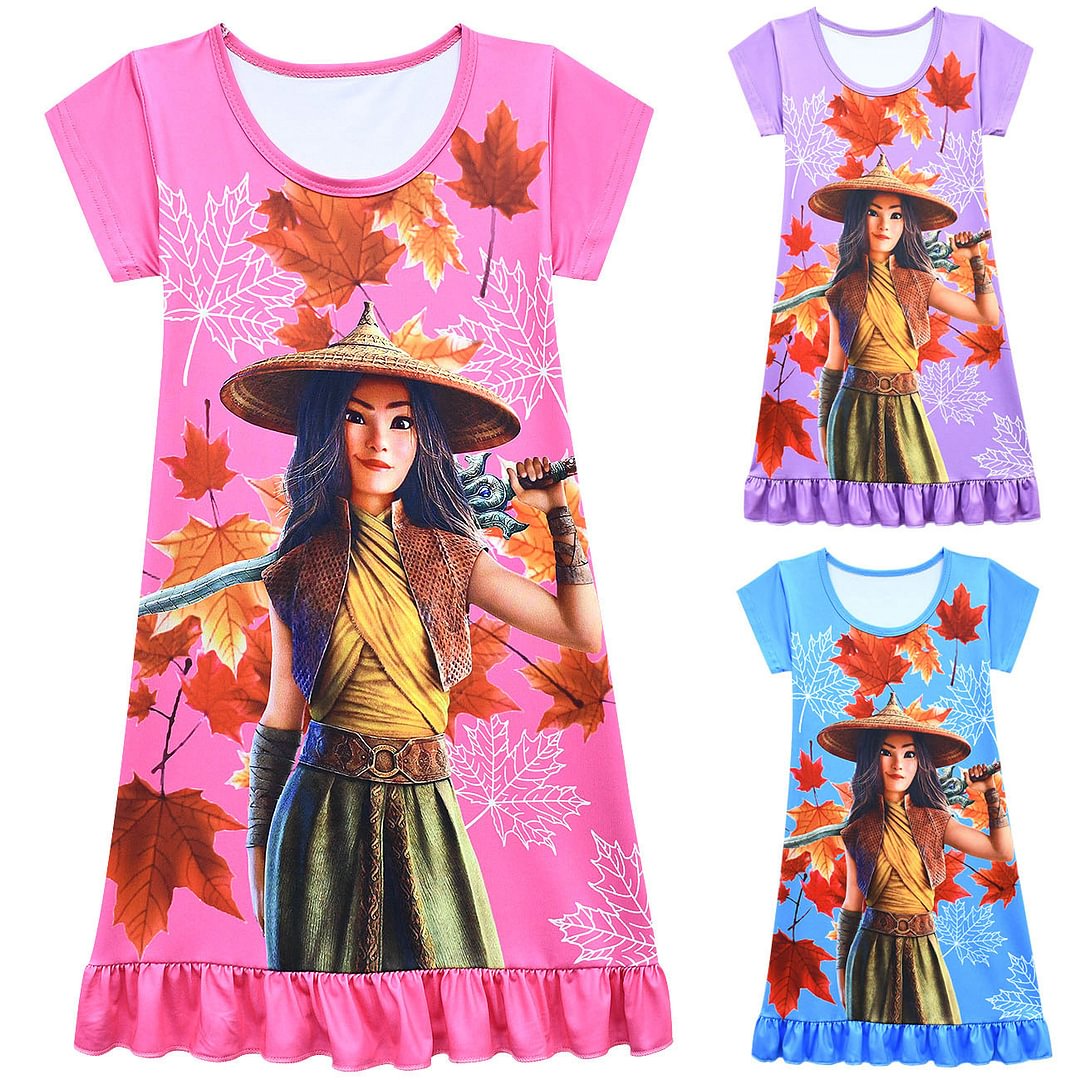 Raya and the Last Dragon Kids Pajamas Cute Cartoon 3D Print Ruffled Dress-Pajamasbuy