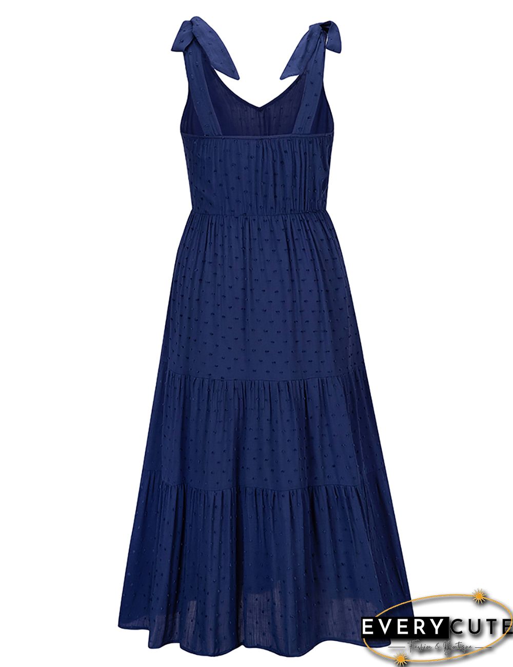 Navy Blue Cotton Blend Slim Waist Jacquard Long Dress