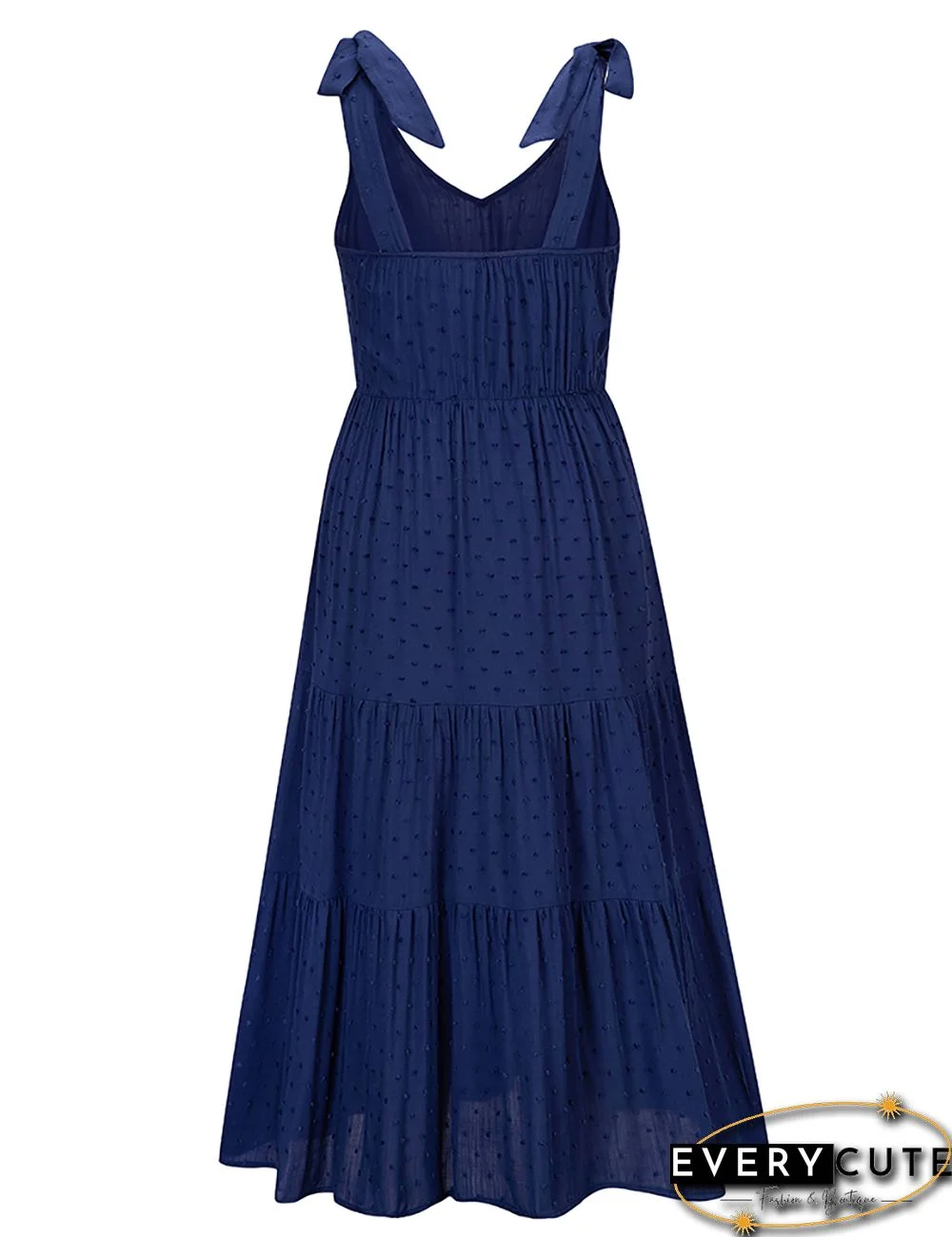 Navy Blue Cotton Blend Slim Waist Jacquard Long Dress
