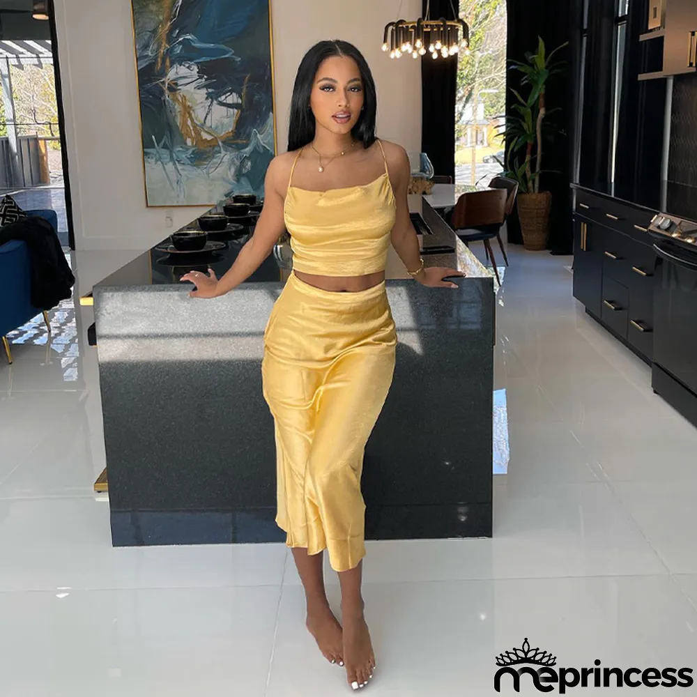 Summer Women's Low Back Tie Tank Top Fashion Casual Skirt Suit Women